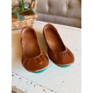 TIEKS Ballet Flats Brown Leather Foldable Signature Blue Sole Women's Size 9